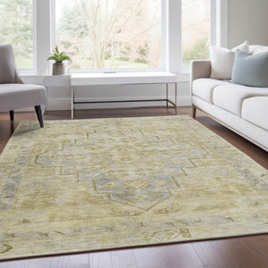 HomeRoots 5' X 8' Gold and Beige Medallion Rug - Stylish, Durable, Washable Indoor/Outdoor Area Decor for Any Space 625853