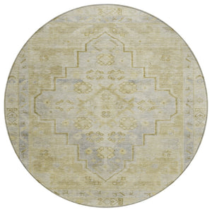 HomeRoots 8' Gold and Beige Round Medallion Area Rug - Durable, Washable for Indoor & Outdoor Spaces! 625854