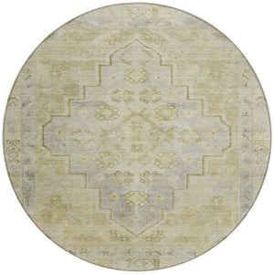 HomeRoots 8' Gold and Beige Round Medallion Area Rug - Durable, Washable for Indoor & Outdoor Spaces! 625854