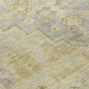 HomeRoots 8' Gold and Beige Round Medallion Area Rug - Durable, Washable for Indoor & Outdoor Spaces! 625854