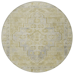 HomeRoots 8' Gold and Beige Round Medallion Area Rug - Durable, Washable for Indoor & Outdoor Spaces! 625854