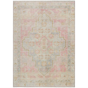 HomeRoots 5' Pink and Ivory Medallion Area Rug - Washable, Durable, Indoor/Outdoor Accent for Any Space 625865