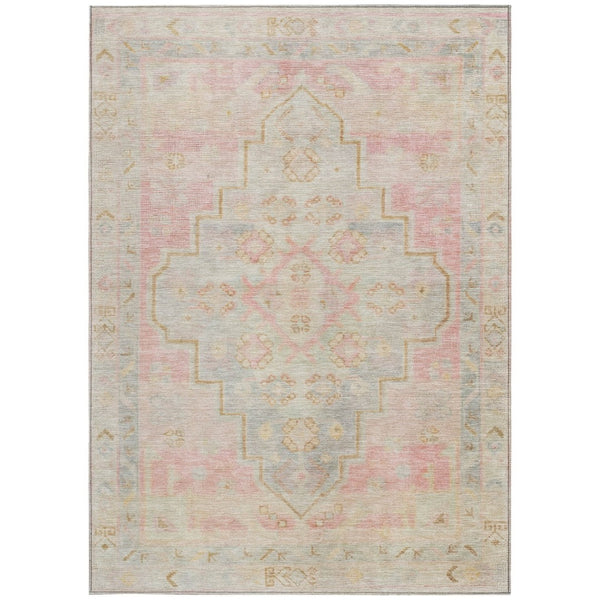 HomeRoots 5' Pink and Ivory Medallion Area Rug - Washable, Durable, Indoor/Outdoor Accent for Any Space 625865