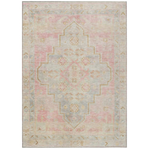 HomeRoots 5' Pink and Ivory Medallion Area Rug - Washable, Durable, Indoor/Outdoor Accent for Any Space 625865