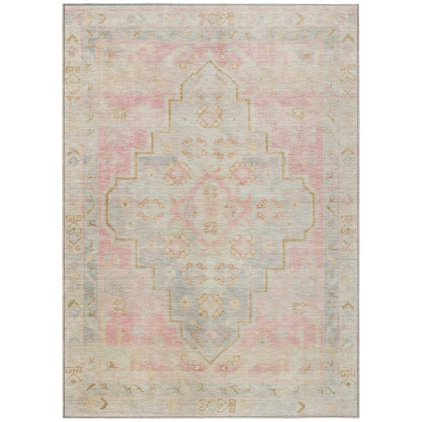 HomeRoots 5' Pink and Ivory Medallion Area Rug - Washable, Durable, Indoor/Outdoor Accent for Any Space 625865