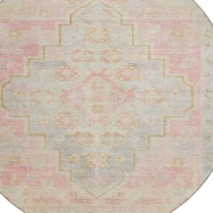 HomeRoots 8' Pink and Ivory Round Medallion Rug - Washable, Durable, Stylish Area Rug for Indoor & Outdoor Use 625866