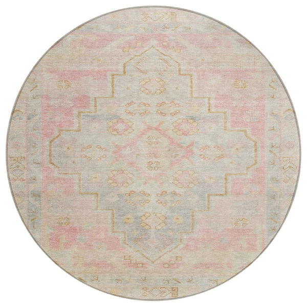 HomeRoots 8' Pink and Ivory Round Medallion Rug - Washable, Durable, Stylish Area Rug for Indoor & Outdoor Use 625866