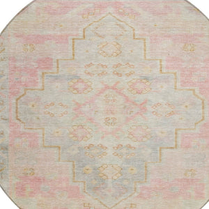 HomeRoots 8' Pink and Ivory Round Medallion Rug - Washable, Durable, Stylish Area Rug for Indoor & Outdoor Use 625866