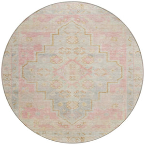 HomeRoots 8' Pink and Ivory Round Medallion Rug - Washable, Durable, Stylish Area Rug for Indoor & Outdoor Use 625866