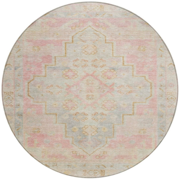 HomeRoots 8' Pink and Ivory Round Medallion Rug - Washable, Durable, Stylish Area Rug for Indoor & Outdoor Use 625866
