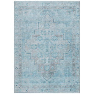 HomeRoots 9' X 12' Sky Blue & Gray Medallion Area Rug – Washable, Durable, Perfect for Indoor & Outdoor Use! 625874