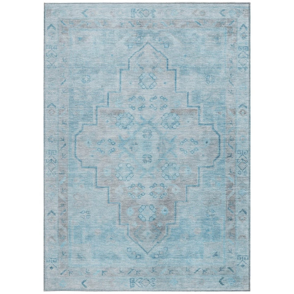 HomeRoots 9' X 12' Sky Blue & Gray Medallion Area Rug – Washable, Durable, Perfect for Indoor & Outdoor Use! 625874