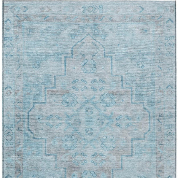 HomeRoots 9' X 12' Sky Blue & Gray Medallion Area Rug – Washable, Durable, Perfect for Indoor & Outdoor Use! 625874