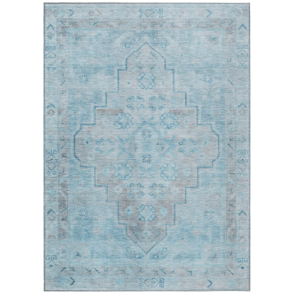 HomeRoots 10' Sky Blue & Gray Medallion Area Rug - Washable Indoor/Outdoor Design for High-Traffic Spaces 625875