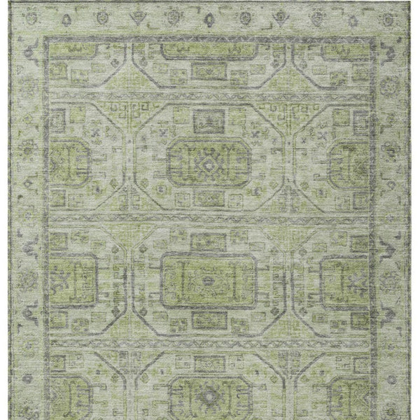 HomeRoots 5' X 8' Artichoke Green & Gray Geometric Rug - Machine Washable, Stylish for Indoor & Outdoor Use 625877