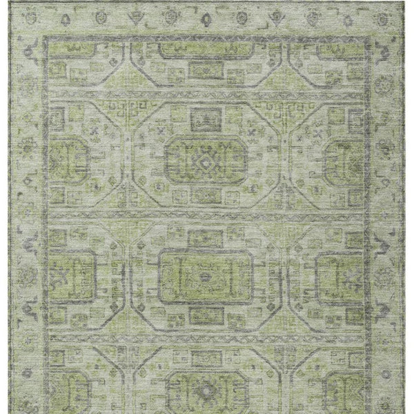 HomeRoots 5' X 8' Artichoke Green & Gray Geometric Rug - Machine Washable, Stylish for Indoor & Outdoor Use 625877