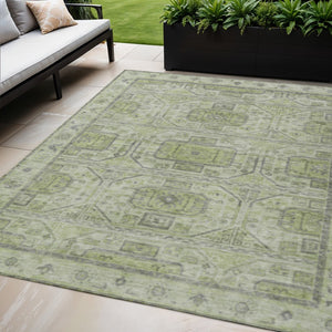 HomeRoots 5' X 8' Artichoke Green & Gray Geometric Rug - Machine Washable, Stylish for Indoor & Outdoor Use 625877