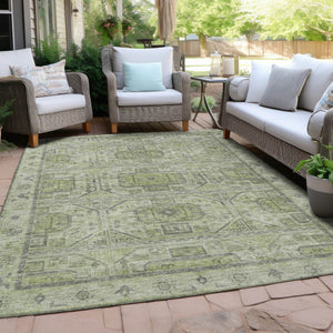 HomeRoots 5' X 8' Artichoke Green & Gray Geometric Rug - Machine Washable, Stylish for Indoor & Outdoor Use 625877