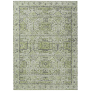 HomeRoots 5' X 8' Artichoke Green & Gray Geometric Rug - Machine Washable, Stylish for Indoor & Outdoor Use 625877
