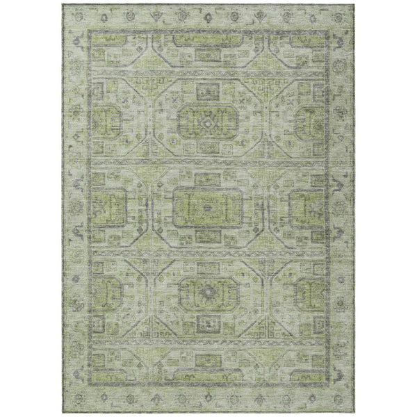 HomeRoots 5' X 8' Artichoke Green & Gray Geometric Rug - Machine Washable, Stylish for Indoor & Outdoor Use 625877