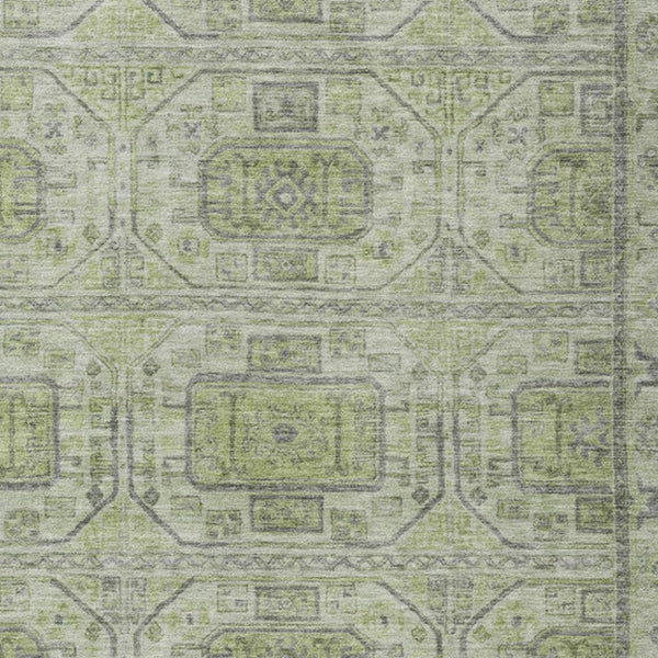 HomeRoots 5' X 8' Artichoke Green & Gray Geometric Rug - Machine Washable, Stylish for Indoor & Outdoor Use 625877
