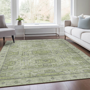 HomeRoots 5' X 8' Artichoke Green & Gray Geometric Rug - Machine Washable, Stylish for Indoor & Outdoor Use 625877