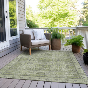 HomeRoots 5' X 8' Artichoke Green & Gray Geometric Rug - Machine Washable, Stylish for Indoor & Outdoor Use 625877