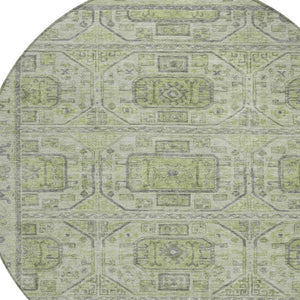 HomeRoots 8' Round Geometric Rug in Artichoke Green & Gray - Stylish, Washable, Indoor/Outdoor Durable Design 625878