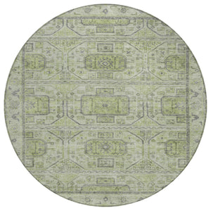 HomeRoots 8' Round Geometric Rug in Artichoke Green & Gray - Stylish, Washable, Indoor/Outdoor Durable Design 625878