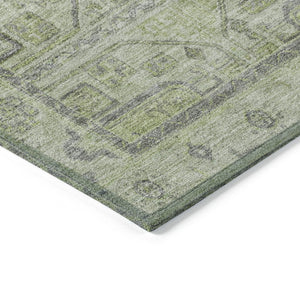 HomeRoots 8' Round Geometric Rug in Artichoke Green & Gray - Stylish, Washable, Indoor/Outdoor Durable Design 625878