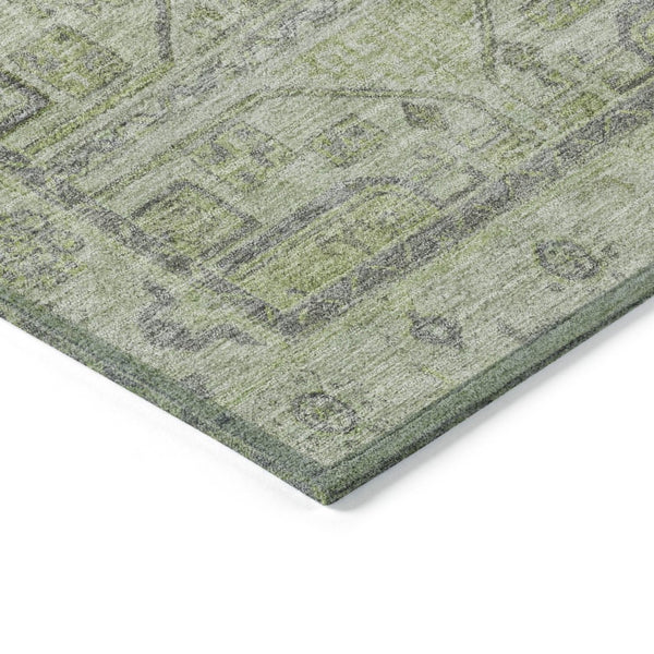HomeRoots 8' Round Geometric Rug in Artichoke Green & Gray - Stylish, Washable, Indoor/Outdoor Durable Design 625878