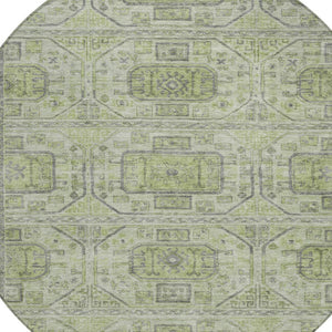 HomeRoots 8' Round Geometric Rug in Artichoke Green & Gray - Stylish, Washable, Indoor/Outdoor Durable Design 625878