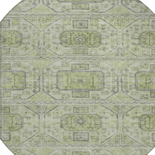 HomeRoots 8' Round Geometric Rug in Artichoke Green & Gray - Stylish, Washable, Indoor/Outdoor Durable Design 625878