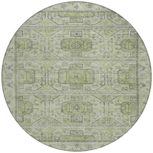 HomeRoots 8' Round Geometric Rug in Artichoke Green & Gray - Stylish, Washable, Indoor/Outdoor Durable Design 625878