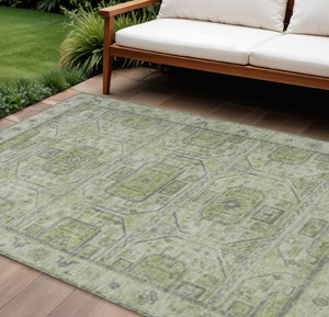 HomeRoots 8' Modern Artichoke Green & Gray Geometric Area Rug - Washable, Durable for Indoor & Outdoor Use! 625879