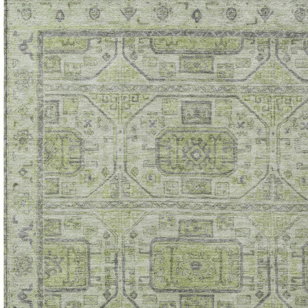 HomeRoots 8' Modern Artichoke Green & Gray Geometric Area Rug - Washable, Durable for Indoor & Outdoor Use! 625879