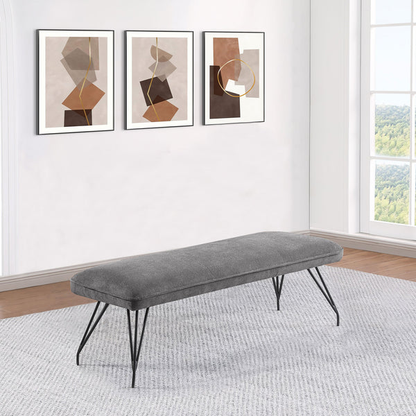 English Elm Kailea Grey Upholstered Dining Bench with Foam Comfort, Vintage Hairpin Legs for Small Spaces B062P299823