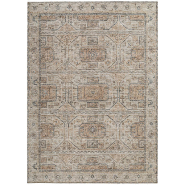 HomeRoots 5' X 8' Beige Brown Geometric Rug - Washable Indoor Outdoor Design for Easy Care & Modern Style 625883