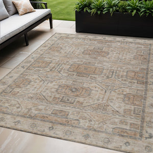 HomeRoots 5' X 8' Beige Brown Geometric Rug - Washable Indoor Outdoor Design for Easy Care & Modern Style 625883