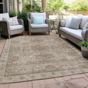 HomeRoots 5' X 8' Beige Brown Geometric Rug - Washable Indoor Outdoor Design for Easy Care & Modern Style 625883