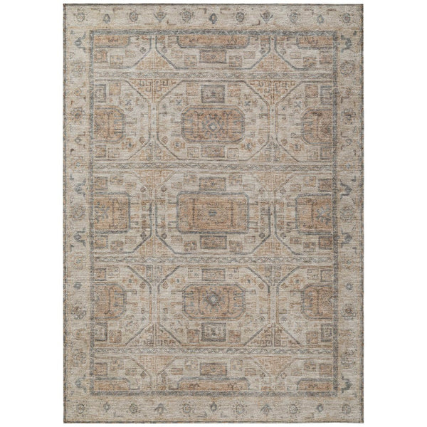 HomeRoots 5' X 8' Beige Brown Geometric Rug - Washable Indoor Outdoor Design for Easy Care & Modern Style 625883