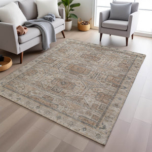 HomeRoots 5' X 8' Beige Brown Geometric Rug - Washable Indoor Outdoor Design for Easy Care & Modern Style 625883