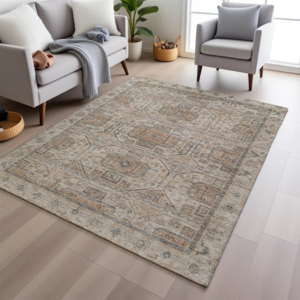 HomeRoots 5' X 8' Beige Brown Geometric Rug - Washable Indoor Outdoor Design for Easy Care & Modern Style 625883