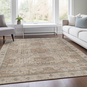 HomeRoots 5' X 8' Beige Brown Geometric Rug - Washable Indoor Outdoor Design for Easy Care & Modern Style 625883