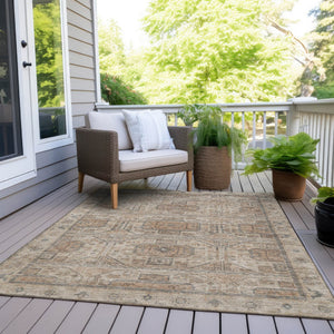 HomeRoots 5' X 8' Beige Brown Geometric Rug - Washable Indoor Outdoor Design for Easy Care & Modern Style 625883