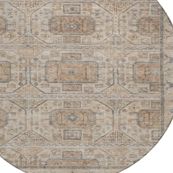 HomeRoots 8' Beige and Brown Round Geometric Area Rug - Washable, Durable Design for Indoor & Outdoor Use 625884