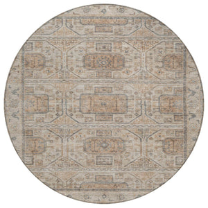 HomeRoots 8' Beige and Brown Round Geometric Area Rug - Washable, Durable Design for Indoor & Outdoor Use 625884