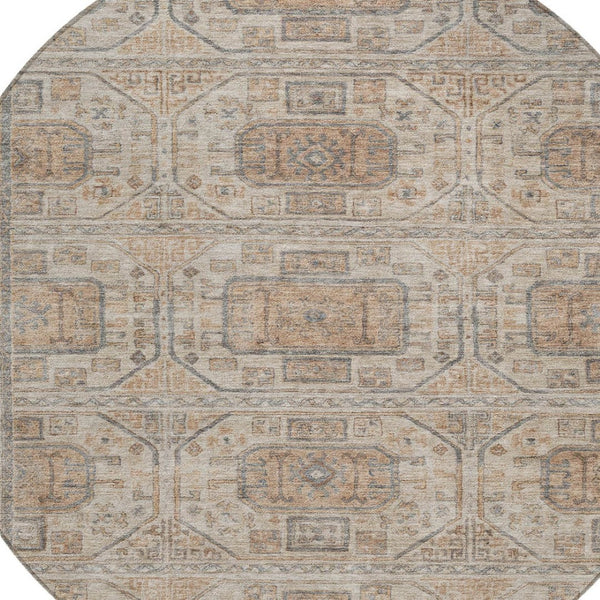 HomeRoots 8' Beige and Brown Round Geometric Area Rug - Washable, Durable Design for Indoor & Outdoor Use 625884