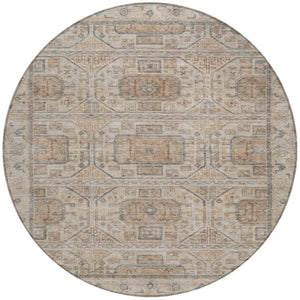 HomeRoots 8' Beige and Brown Round Geometric Area Rug - Washable, Durable Design for Indoor & Outdoor Use 625884