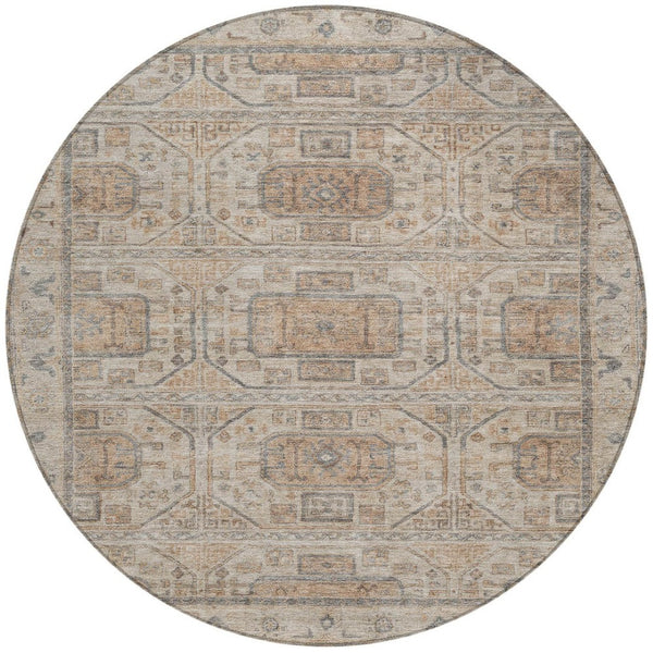 HomeRoots 8' Beige and Brown Round Geometric Area Rug - Washable, Durable Design for Indoor & Outdoor Use 625884